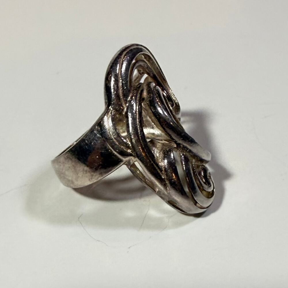 Vintage Sterling Silver 925 Wavy Ornate Spiral Swirl Statement Cocktail Ring 8.5 - Picture 6 of 8